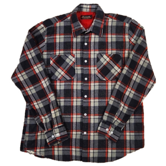 RUGGED Red Blue Plaid Button-Up Flannel Shirt - Picture 1 of 7